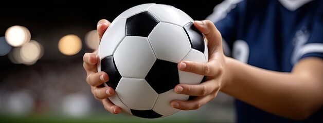 Child with soccer ball prepares to take a shot during practice at an evening training session in a sports field