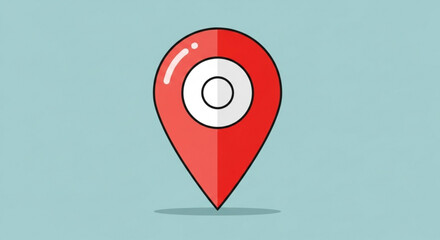 Red location pin icon for gps navigation map pointer and destination travel point on light blue background