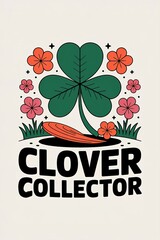Whimsical Clover Collector Illustration Featuring Vibrant Shamro