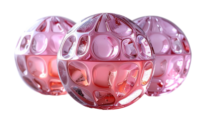 Three stylized pink spheres