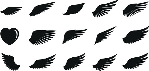 Obraz premium Elegant Wings and Heart Set Vector Illustrations for Creative Design