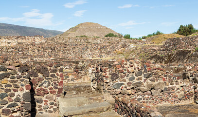 Ruins and pyramid of the Sun of Teotihuacan, Teotihuacan, Mexico