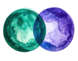 Two overlapping circles, abstract watercolor