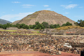 Ruins and pyramid of the Sun of Teotihuacan, Teotihuacan, Mexico