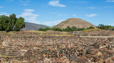 Ruins and pyramid of the Sun of Teotihuacan, Teotihuacan, Mexico