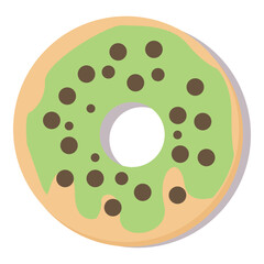 Fototapeta premium Delicious colorful cartoon donuts isolated on a white background. Top view of glazed donuts for cafe decoration or menu design. Cookies or biscuits for snacks.