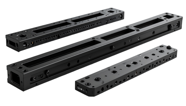 Three black metal linear rails