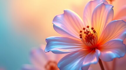 A delicate glowing flower with a vibrant pastel gradient. A beautiful close-up for nature, beauty, and serene wellness concepts. Generative Ai.