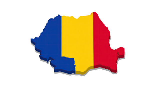 3D map of Romania with flag colors