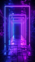 Neon tunnel corridor with vibrant lighting