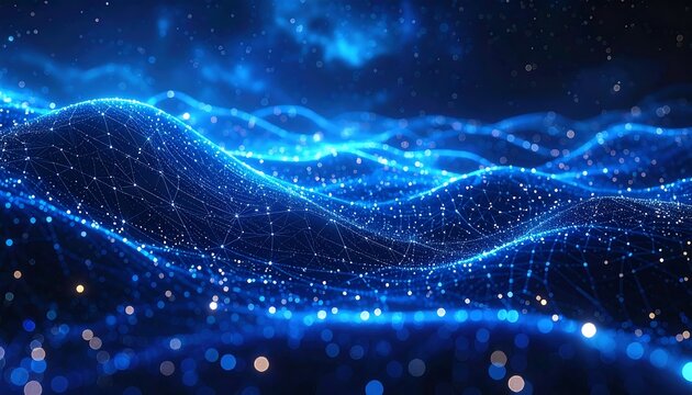 Abstract Blue Digital Wave Background.