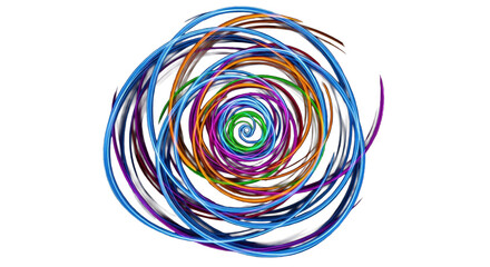 Dynamic, abstract light trails swirling in electric blue, pink, orange, green, purple spirals against a deep black void, embodying futuristic digital art concept