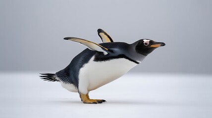 Fototapeta premium Playful penguin with wings outstretched in a lighthearted pose