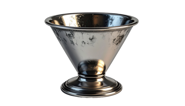 Polished metallic bowl with a pedestal base
