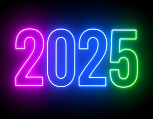 Neon glowing numbers 2025