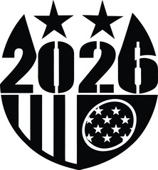 Stylized 2026 Logo with American Flag Elements in Black and White for Patriotic Designs