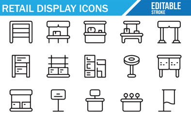 Vector set of exhibition and retail shop display elements with simple stroke design