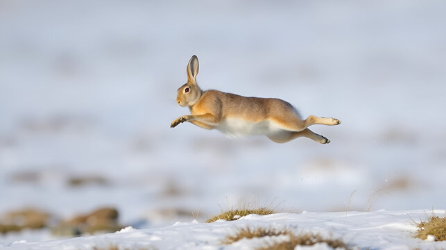 Arctic Hare in Mid-Air Leap