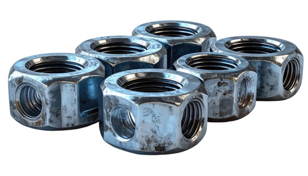 Close-up of several metallic nuts