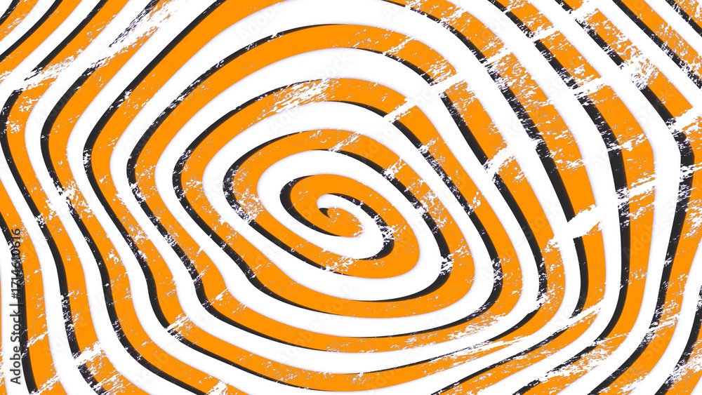 Poster abstract orange and purple grunge spiral animation element. distressed concentric circles with a tex