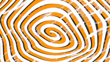 Abstract orange and purple grunge spiral animation element. Distressed concentric circles with a textured effect, ideal for motion graphics and overlays. On a transparent background for easy use.