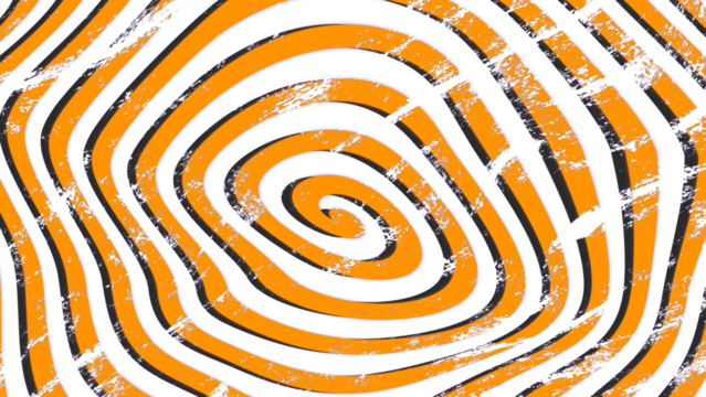 Abstract orange and purple grunge spiral animation element. Distressed concentric circles with a textured effect, ideal for motion graphics and overlays. On a transparent background for easy use.