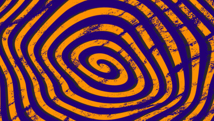 Obraz premium Abstract spiral background with grunge texture. Modern digital art illustration featuring hypnotic concentric orange and blue lines, creating a dynamic and psychedelic visual pattern effect.