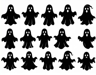 set of cute halloween ghosts illustration design. Black ghost icon. Flat halloween