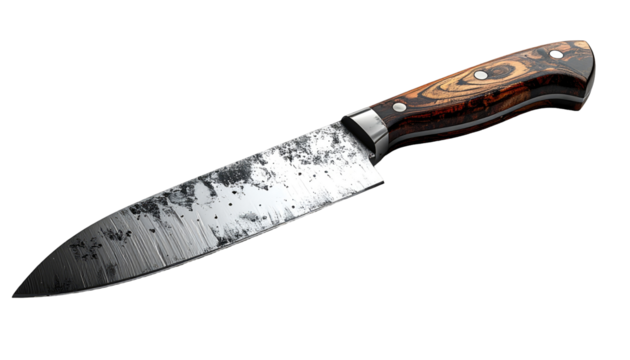 A chef's knife with a wooden handle