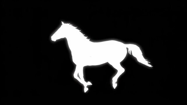 White light horse running silhouette seamless loop new quality unique animation dynamic joyful 4k video stock footage