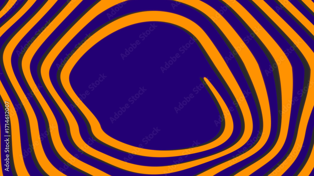 Poster abstract background with distorted orange wavy lines on a purple canvas. psychedelic optical illusio