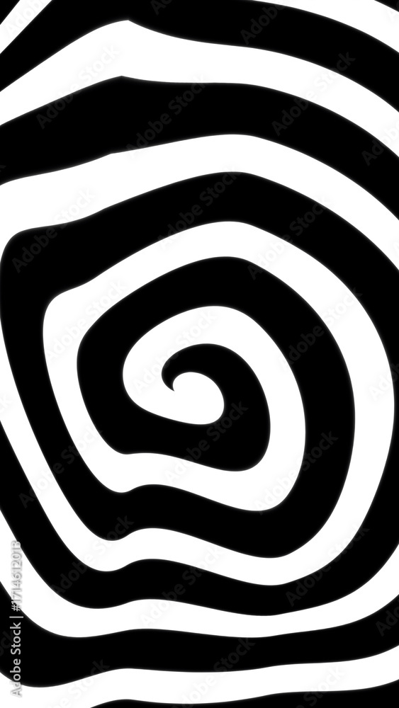 Poster abstract black and white hypnotic spiral pattern with irregular distorted lines. psychedelic optical