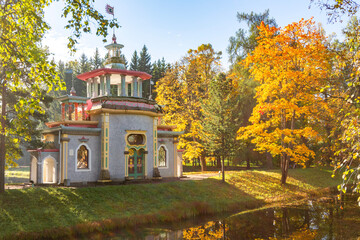 Creaking summer-house in Catherine park in autumn, Pushkin (Tsarskoe Selo), Saint Petersburg, Russia