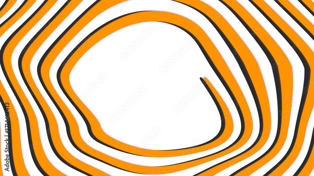 Poster abstract visual of vibrant orange liquid wavy lines creating a hypnotic concentric pattern. psychede