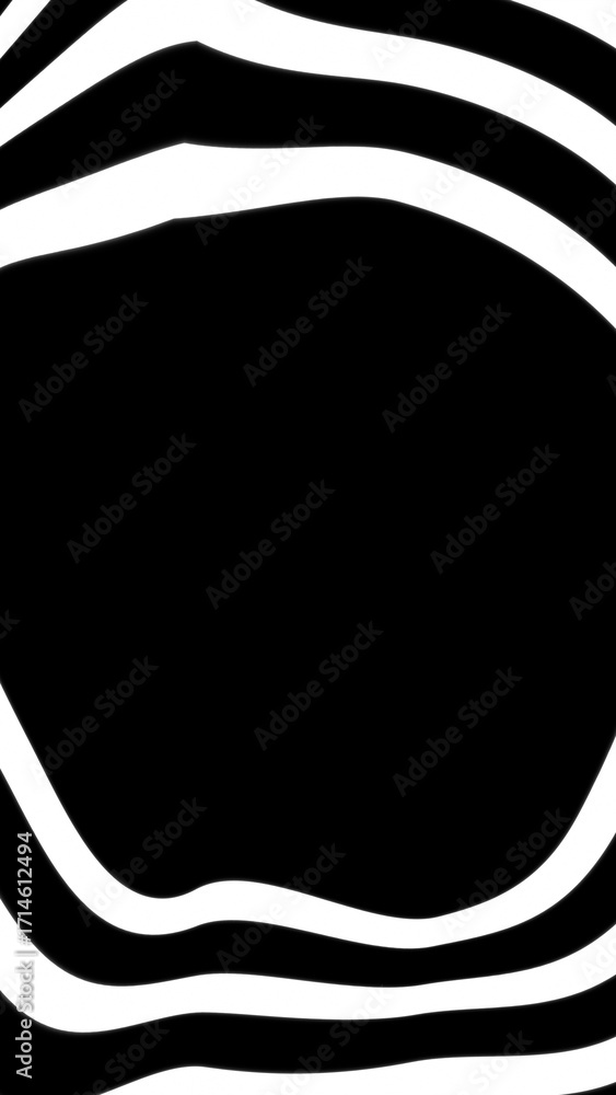 Poster abstract black and white background with wavy, organic lines creating a dynamic zebra-like pattern. 