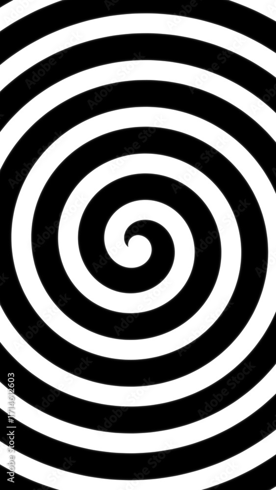 Poster hypnotic spiral background with black and white rotating rings creating an optical illusion. abstrac
