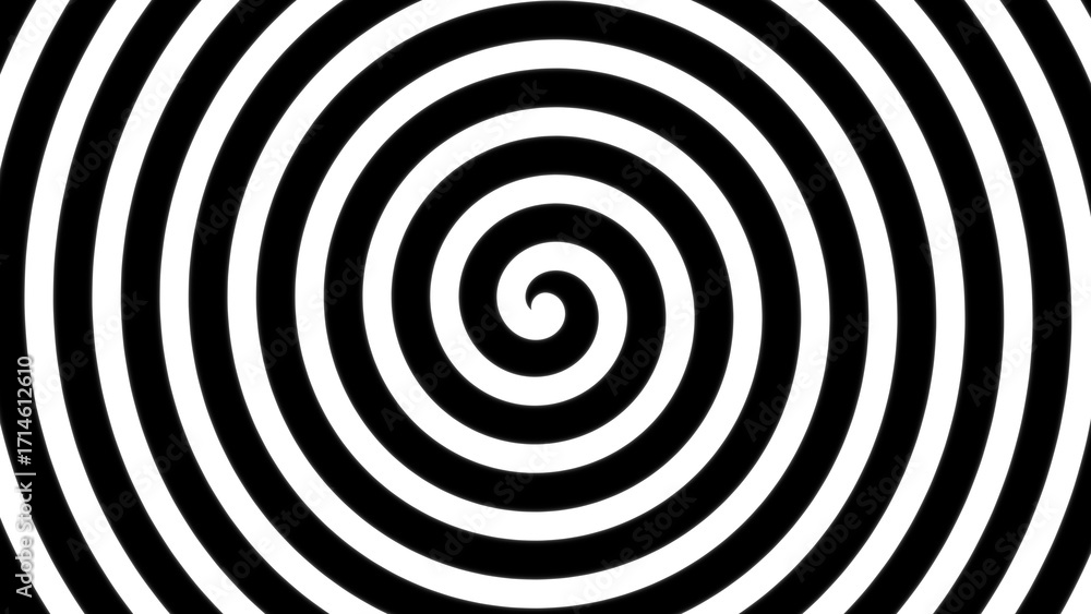 Poster hypnotic spiral background with black and white rotating rings creating an optical illusion. abstrac