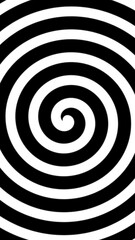 Hypnotic spiral background with black and white rotating rings creating an optical illusion....