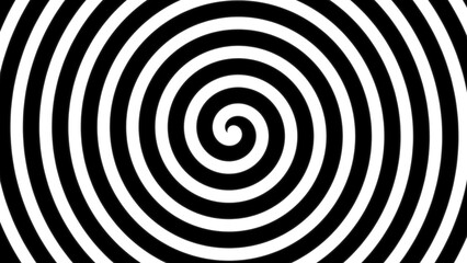 Hypnotic spiral background with black and white rotating rings creating an optical illusion. Abstract geometric vector pattern for visual effects, dizzy concepts, and modern graphic design.