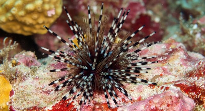 Marine Animal Echinothrix diadema on a Substrate, Marine Biology and Coastal Study

