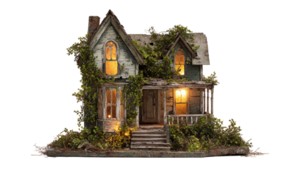 Abandoned Victorian House isolated on transparent background