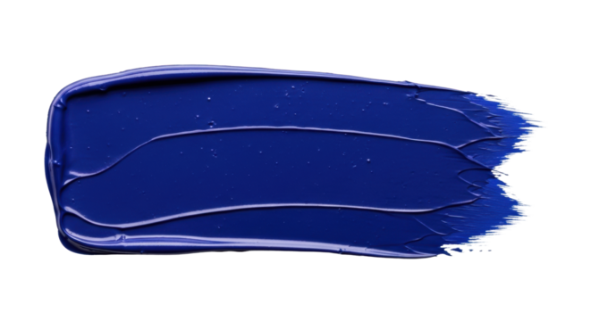 Deep indigo blue horizontal paint brush stroke with rich texture and feathered edges, isolated against a transparent background with copy space, emphasizing minimalist abstract art