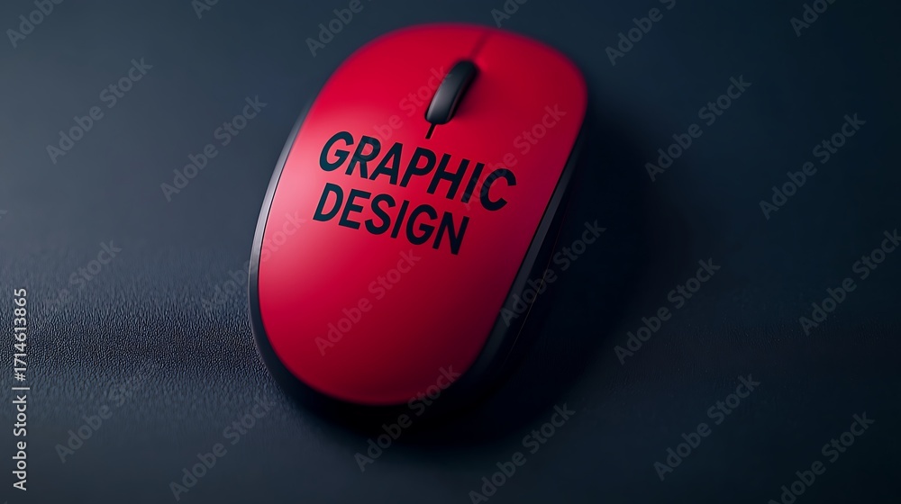 Poster a red computer mouse featuring the words 