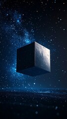 Dark cube floats in starry space