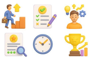 3d business growth and innovation icons with mindfulness and achieveme