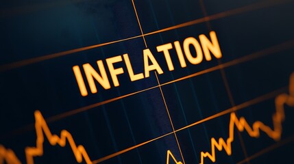 A financial graph displaying the word "INFLATION" in bold orange text, indicating rising economic trends and market fluctuations.