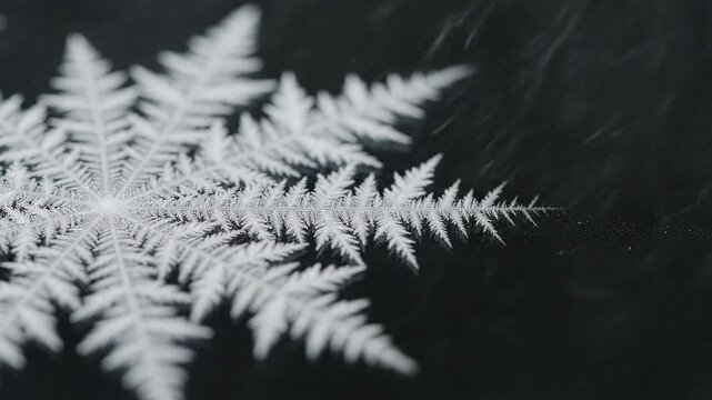 Macro Time-Lapse of Frost Crystals Growing into Beautiful Snowflake Pattern on Dark Background