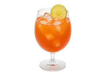 Isolated Aperol Spritz in glass with lime slice, refreshing alcoholic drink on stemware