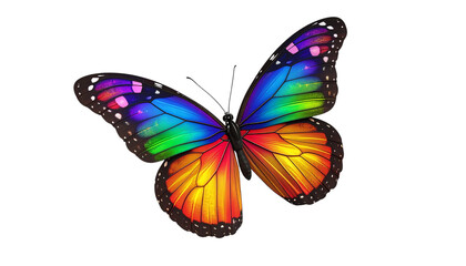 Colorful butterfly glows, uses a vibrant, digital illustration, and ideal for graphic design, illustrations, and posters. PNG with transparent background.