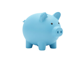 Isolated blue piggy bank standing on its legs, front right view, financial savings